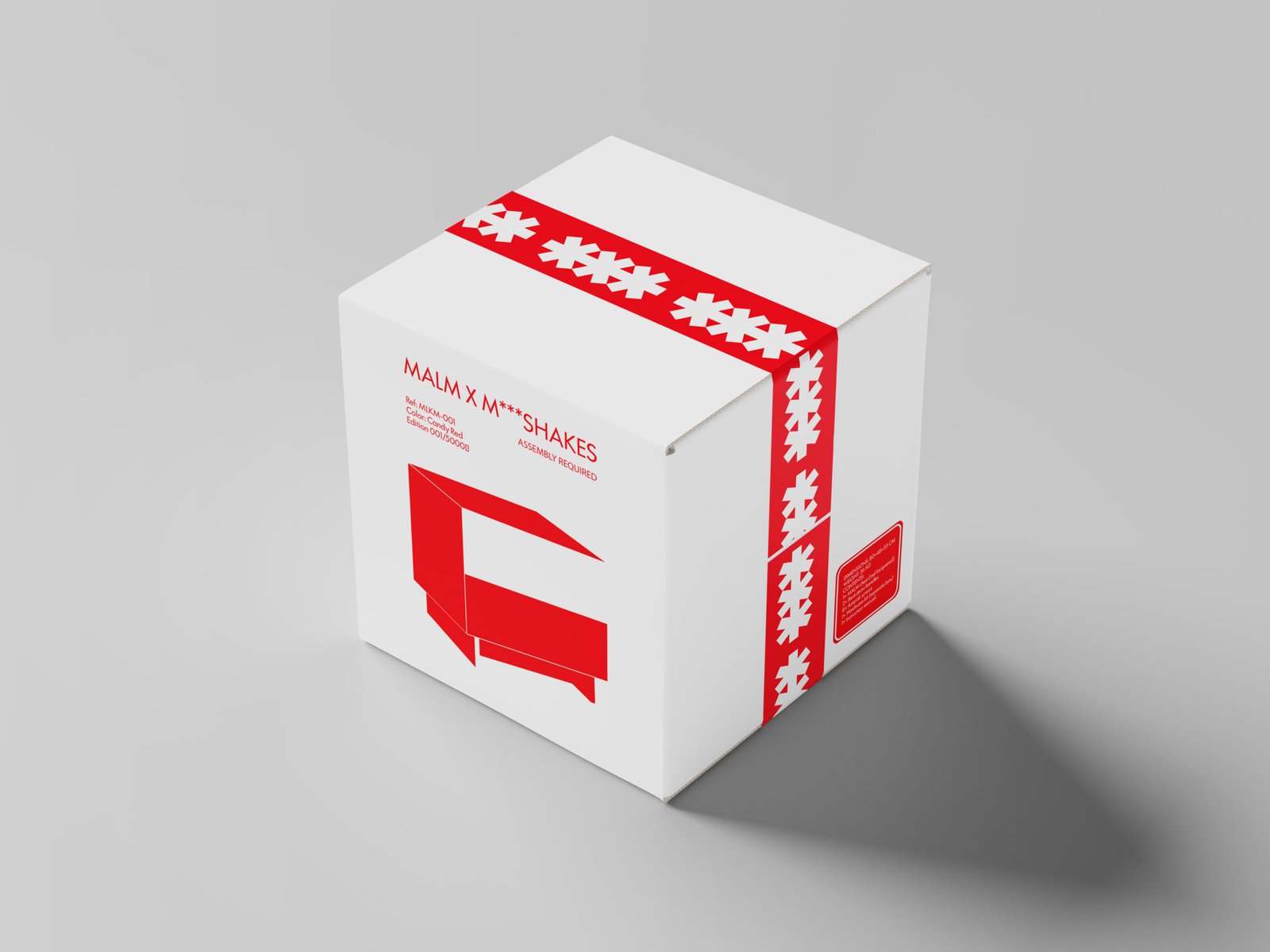 Packaging box with red asterisk tape