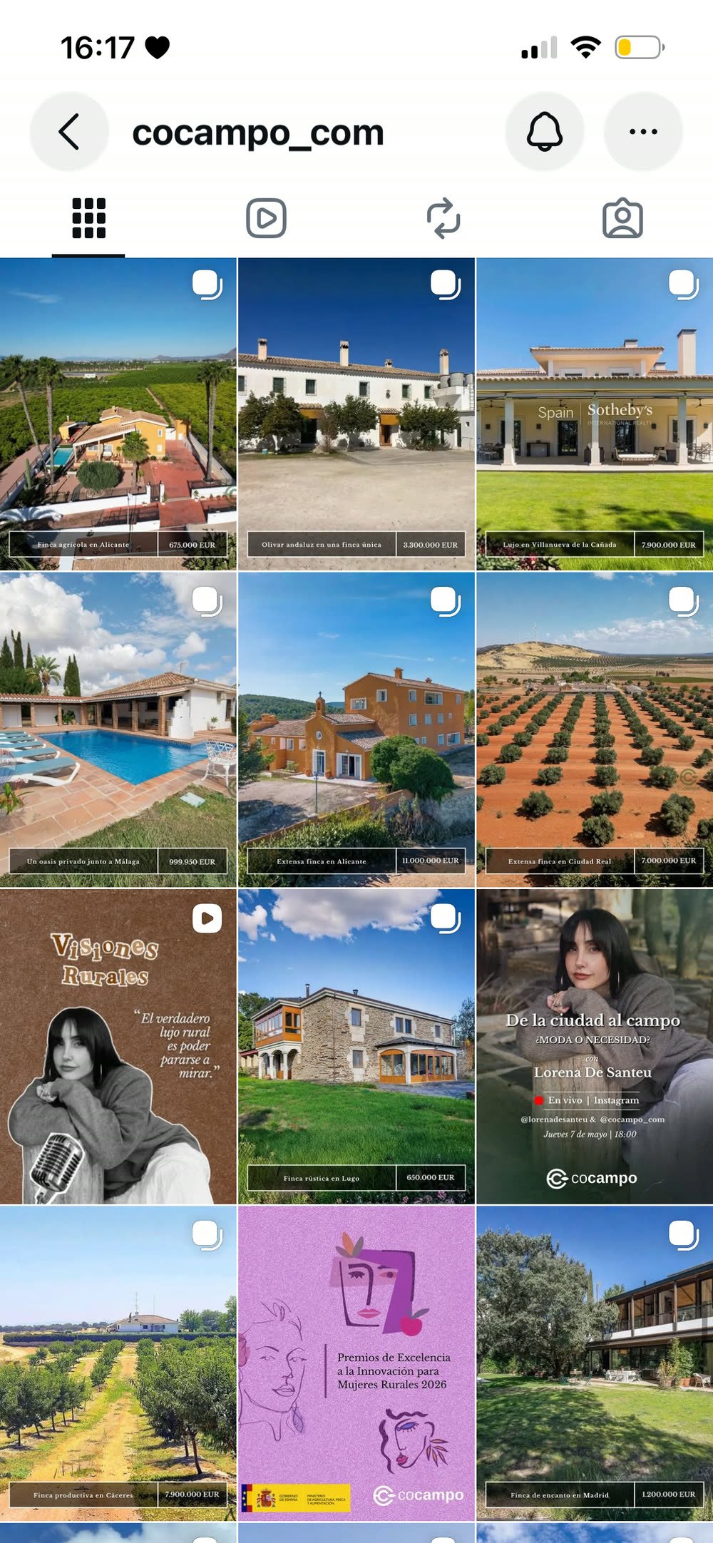 Feed de Instagram de Cocampo antes del rediseño